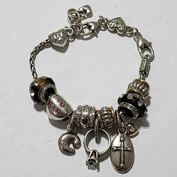 Brighton love, ring, cross, C, "I'm yours" silver‎ plated charm bracelet - Picture 2 of 6